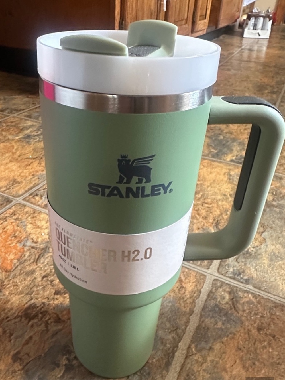 Stanley Sage Green Travel Tumbler with White Lid